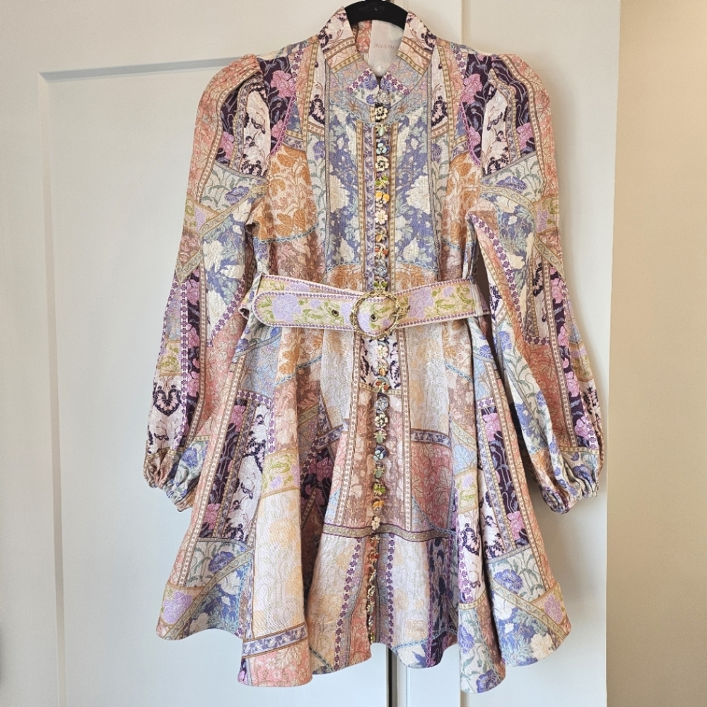 Zimmermann Pastel Patchwork Long Sleeve Dress - Picture 3 of 13